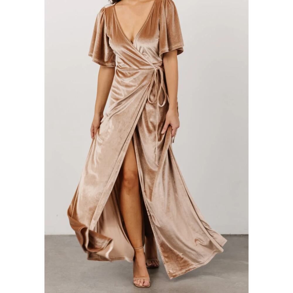 Baltic Born Velvet Wrap Maxi Dress in Tan